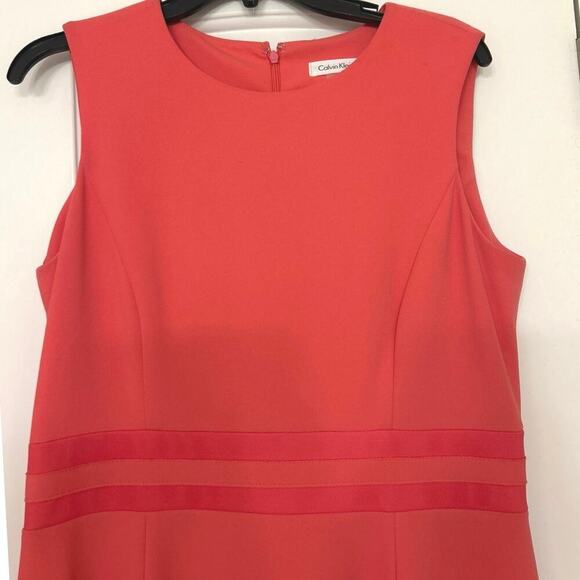 Calvin Klein Watermelon Pink A Line Fit To Flare Dress Mesh Ribbon Detail 12 - Picture 7 of 14